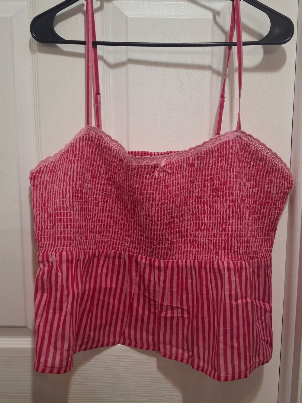 No Boundaries Pink Striped Smocked Peplum Cami
